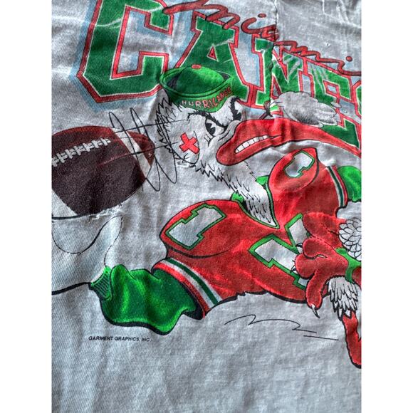 VTG Distressed Cropped NCAA Miami Hurricanes Mascot Single Stitch L Heather Gray - Picture 3 of 8